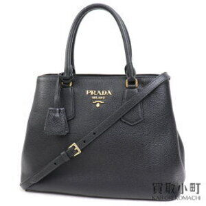 Prada VITELLO PHENIX Metal Logo Tote Bag Black Calfskin Crossbody Handbag